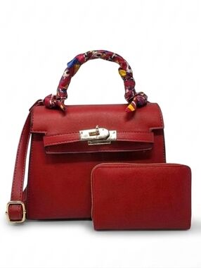 Red Twilly Top Handle Satchel Crossbody wallet set